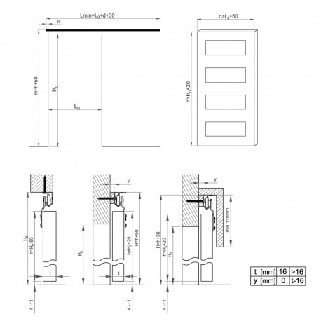 Beschlag für unten laufende Schrank-Schiebetüren (2 Türen) Werksnummer:  13433
